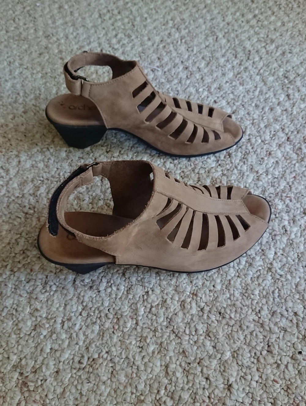 Arche Enexor Cutout Slingback brown suede leather Mid-Heel Sandals size 7.5